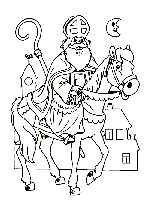 Sinterklaas Kleurplaat sint paard staf maan huizen