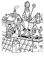 Sinterklaas Kleurplaat sint paard staf schoorsteen dak